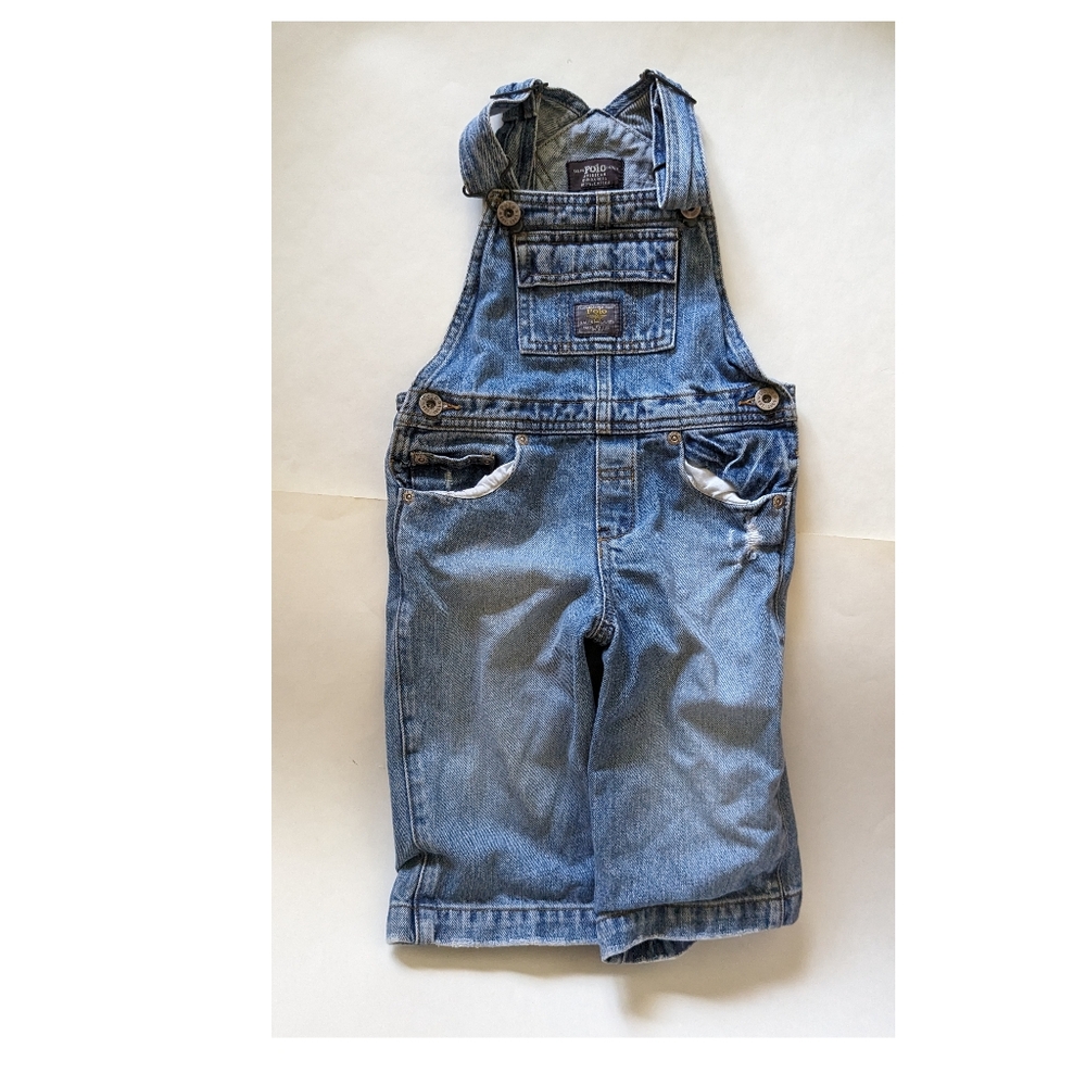 Vintage Polo Ralph Lauren cotton denim overalls toddler size 24 months wide leg
